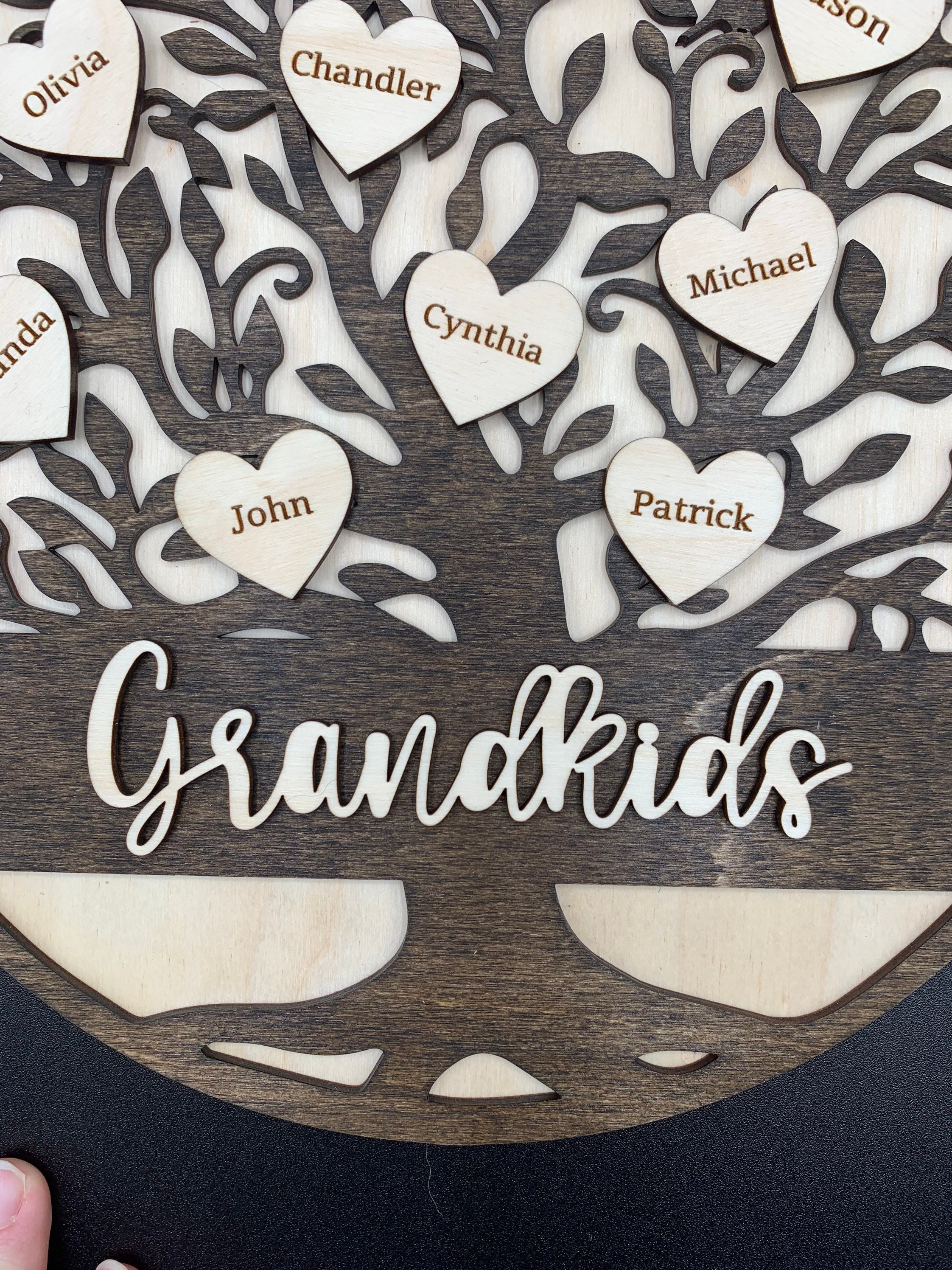 2 NAMES Family Tree Sign Personalized Wooden Engraved Family Frame, Nana Mom Gift Ideas