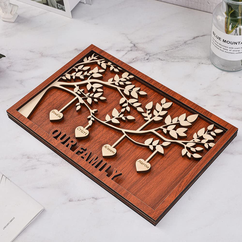 2 Names Personalized Family Tree Frame Wood Frame 2 Family Members Custom Text Wooden Decor