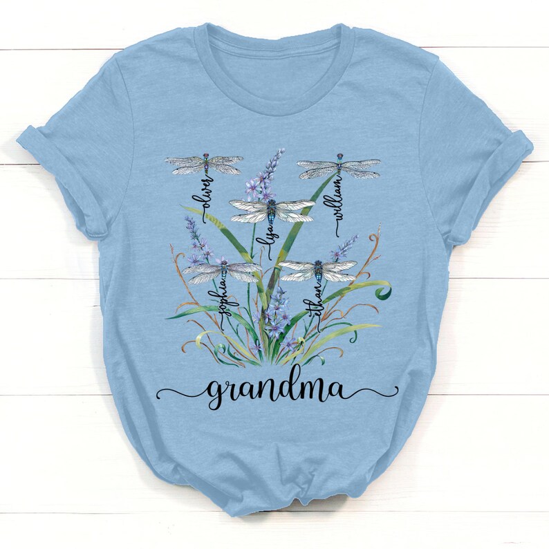 Personalized Nana Dragonfly Shirt, Personalized Grandma With Grandkids Names T-Shirt