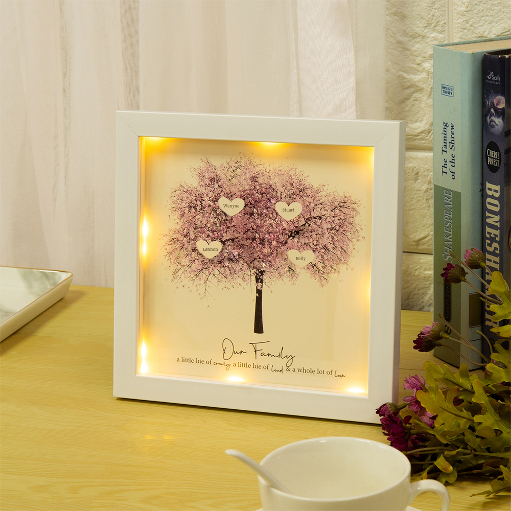 Custom 4 Names Family Tree Frame, Family Tree LED Ligh Picture Frame, Best Gift for Family