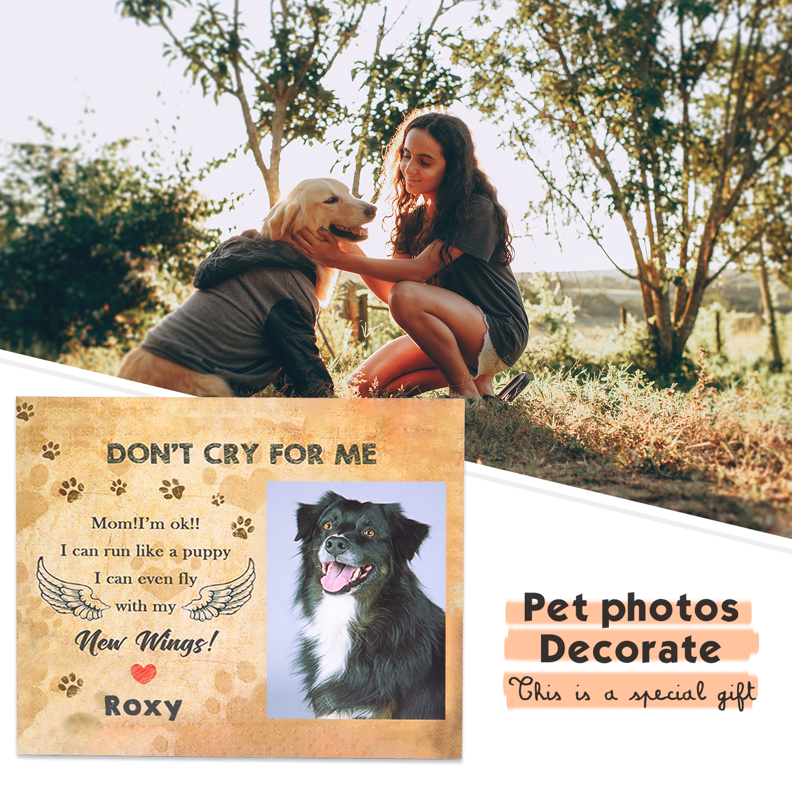 Personalized Custom Picture Frame,Angel Dogs Don’t Cry for Me Mom I’m Ok I can Run Like a Puppy I can Even Fly with My New Wings