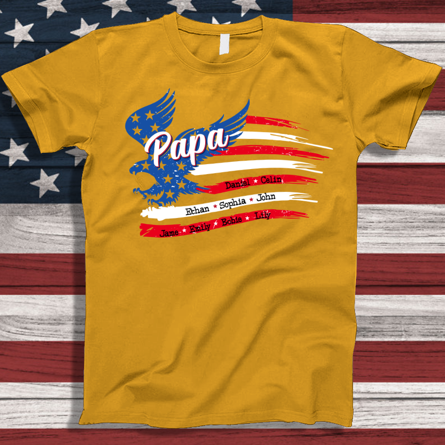 Papa with Grandkids Names 4th Of July CTL94 T-Shirt