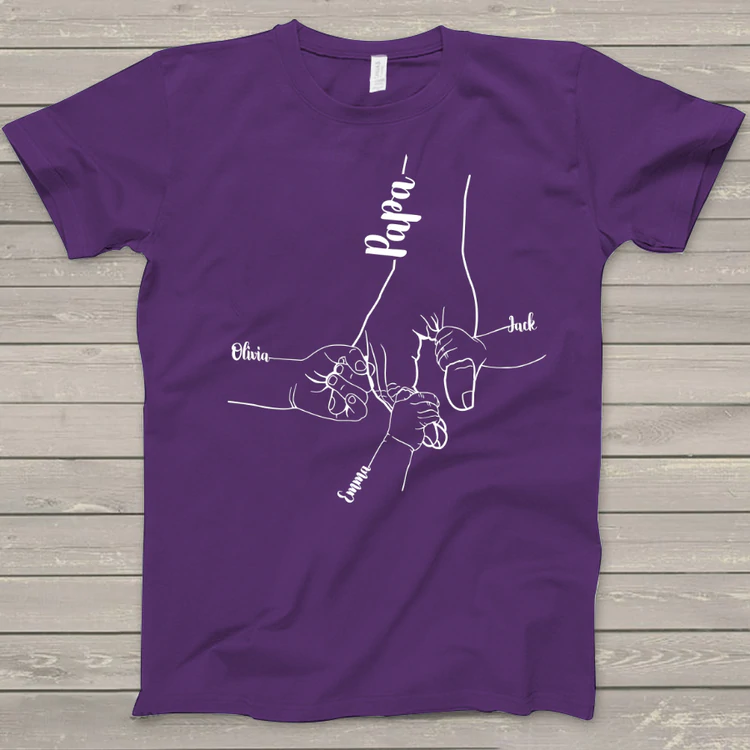 PERSONALIZED Names Hands Grandkids Papa T-SHIRT