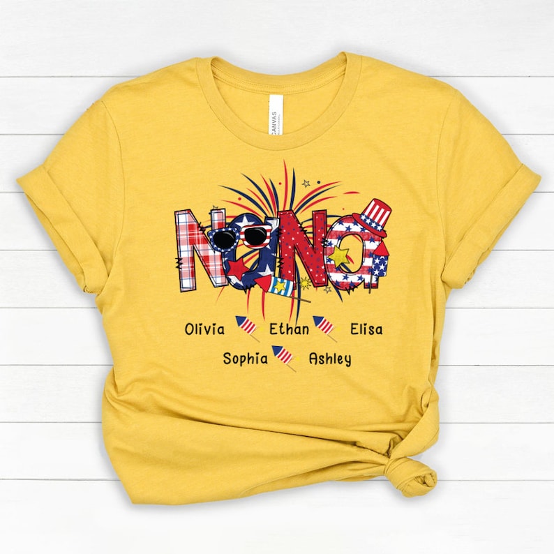 Personalized Grandma Tshirt, Classic Canvas Nana Tshirt, High Quality Grandma Shirt, Mom Shirt Classic Canvas 4th of july Bella Canvas Nana