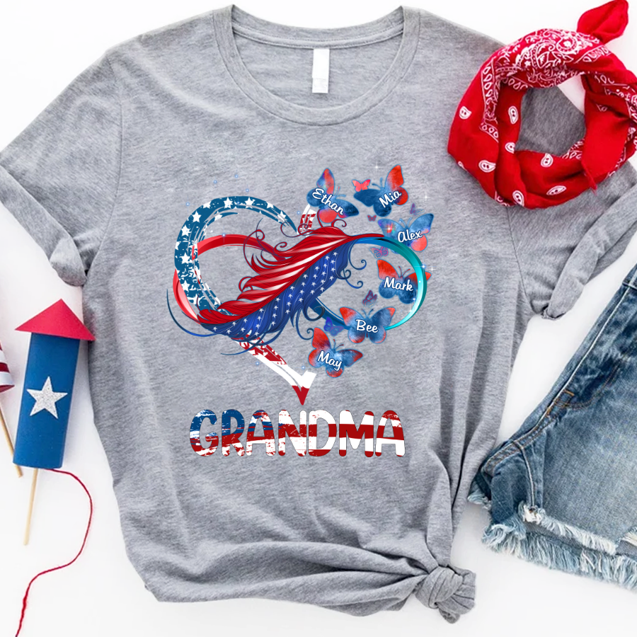 Personalized Grandma And Grandkids Butterfly T-Shirt