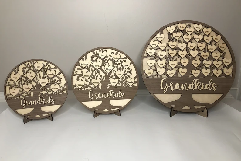 2 NAMES Family Tree Sign Personalized Wooden Engraved Family Frame, Nana Mom Gift Ideas