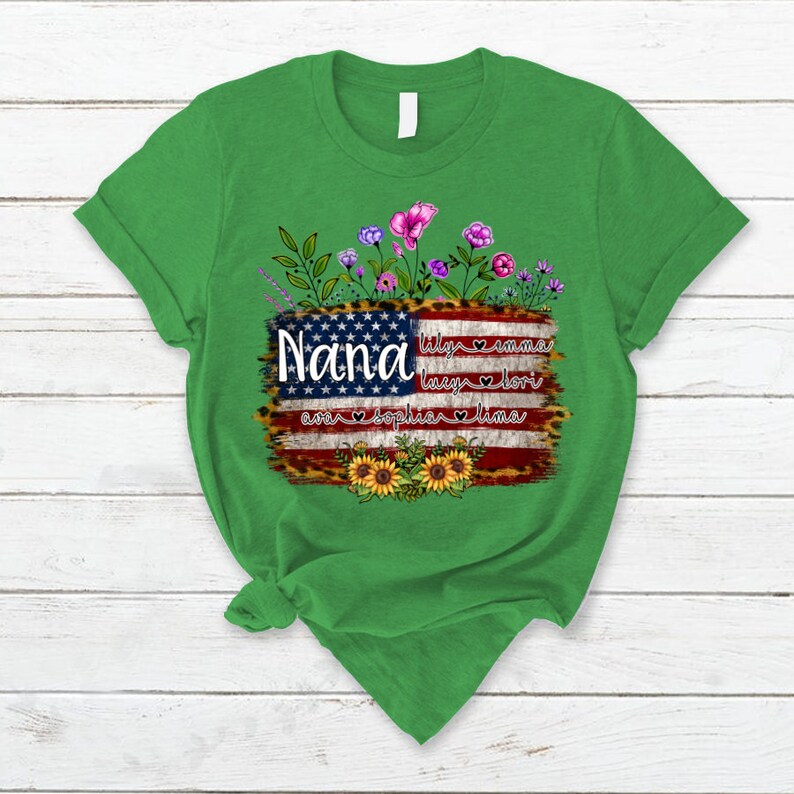 Personalized Grandma Shirt 4th of July Wildflower TShirt America Flag Custom Grandkid names Grandma Independence Day Shirt, Custom child