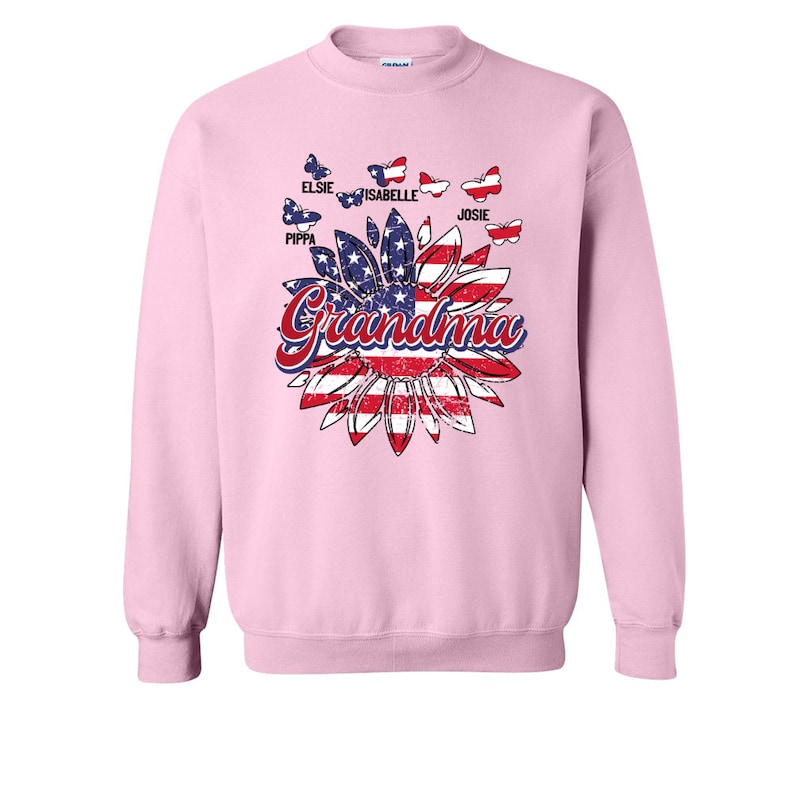 Personalized Grandma Sweatshirt USA Flag Flower, Custom Grandkid names Grandma Sweatshirt, Mimi Nana Sweatshirt, Flower Custom Kiname Shirt