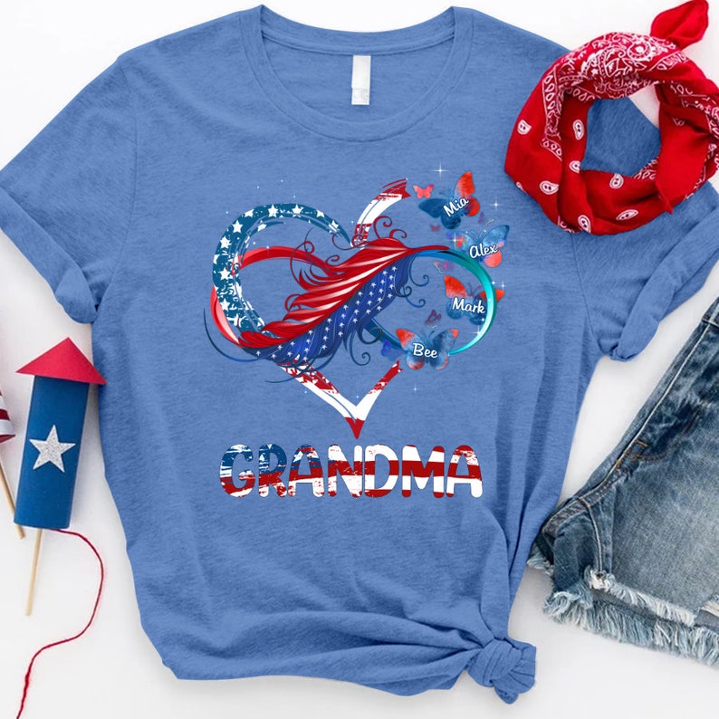 Personalized Grandma And Grandkids Butterfly T-Shirt