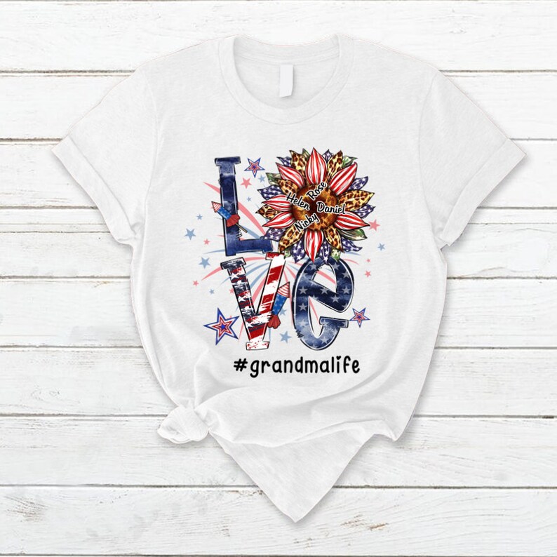 Personalized Grandma Shirt, Custom Love Grandma Life USA with Kid names, Grandma 4th of july Shirt Patriotic Version Tshirt, USA Grandma Tee