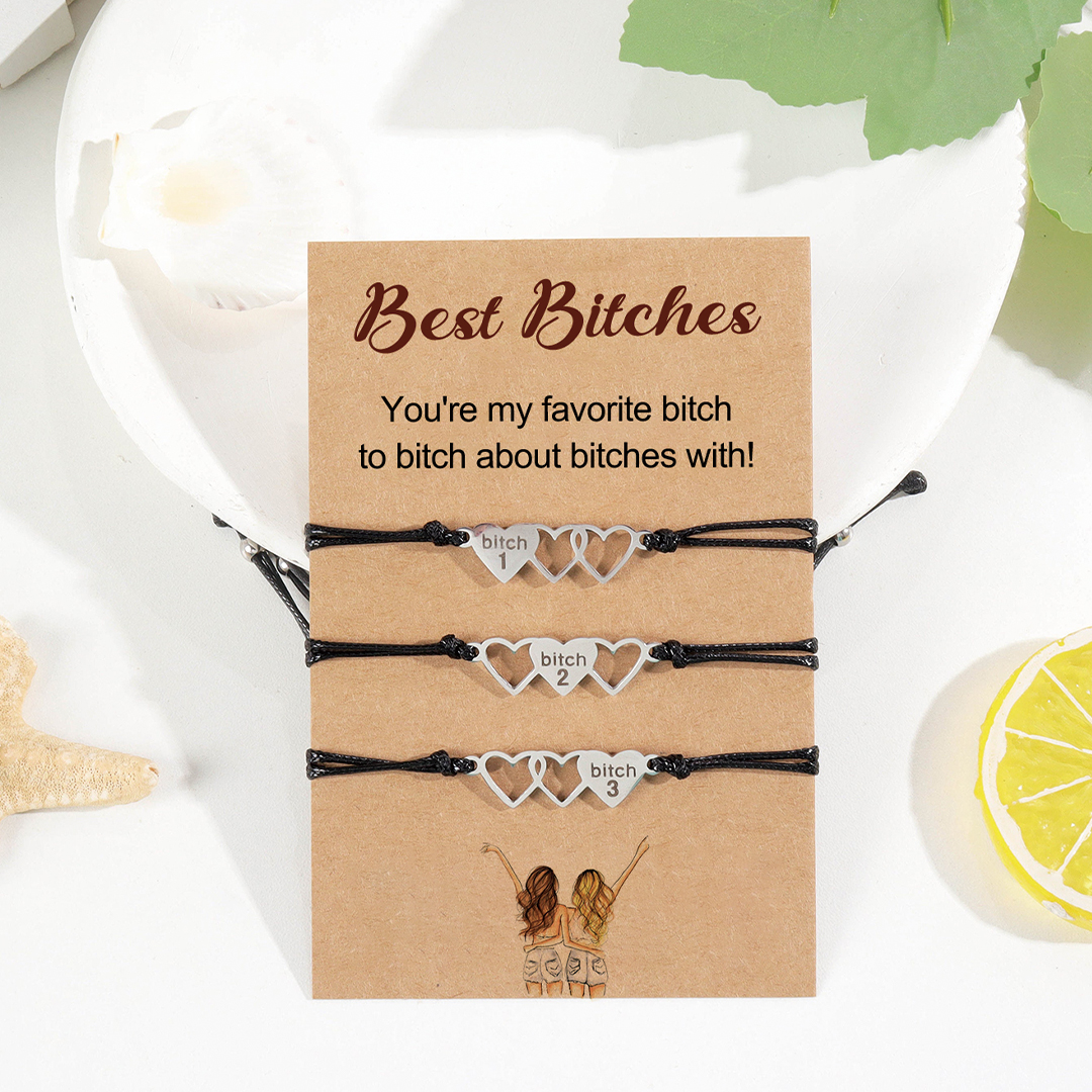 For Friend -  Best Bitches Heart Braided Bracelet