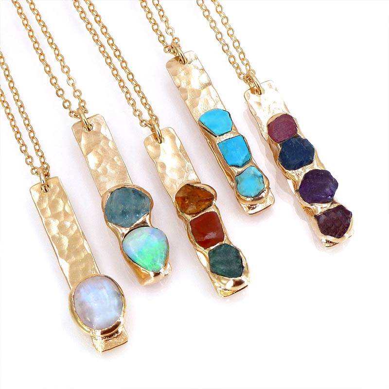 Vertical Custom Birthstone Raw Crystal Necklace