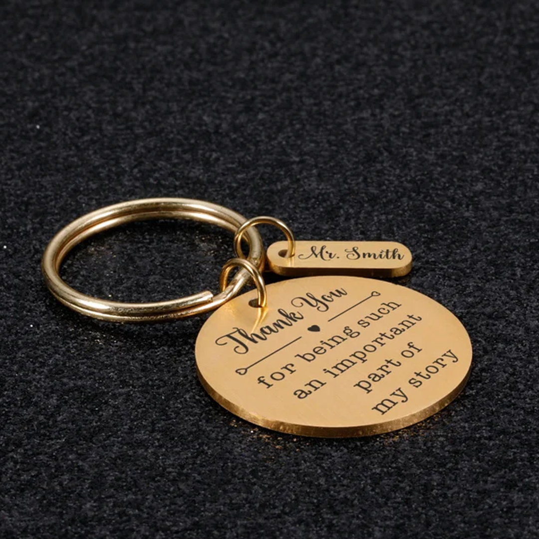 Gratitude Teacher Round Plate Name Personalized Keychain