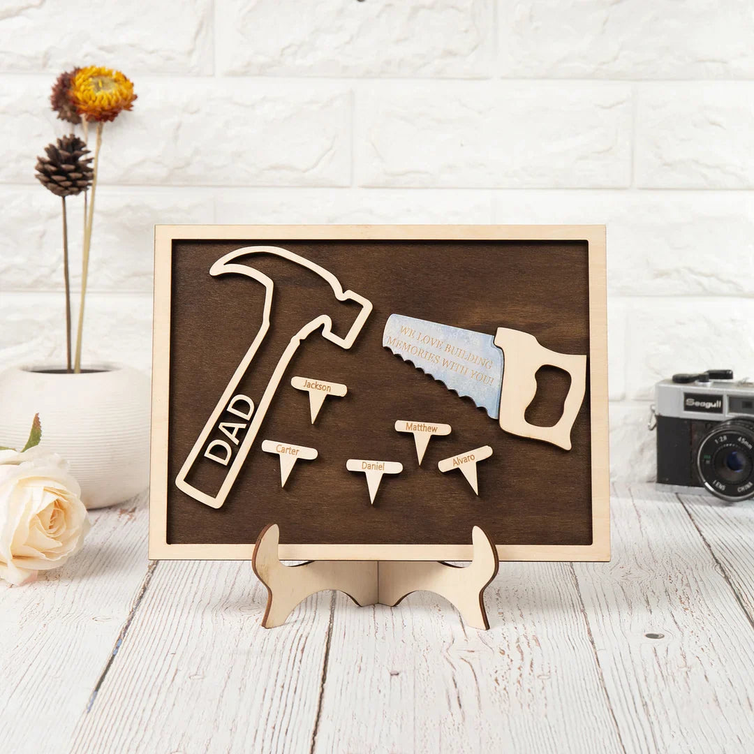 Dad Tool Set Wood Signs Custom 8 Names Father’s Day Construction Dad Sign