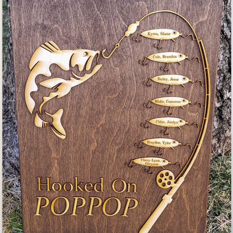 Gift for Papa Hooked on Grandpa Papa Dad Father's Day Sign Personalized Customized Fishing Trip Gift For Him 1-8 Lures