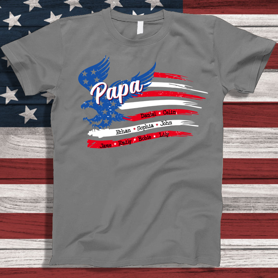 Papa with Grandkids Names 4th Of July CTL94 T-Shirt
