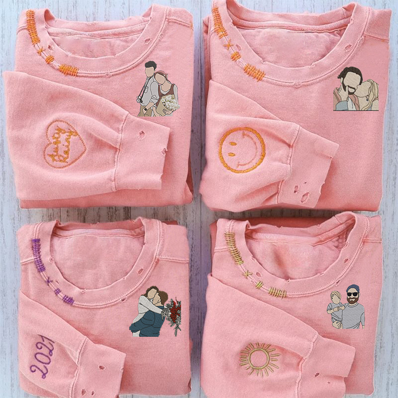 VINTAGE CUSTOM CREW-Custom Embroidered Hand Distressed Photo Sweatshirt