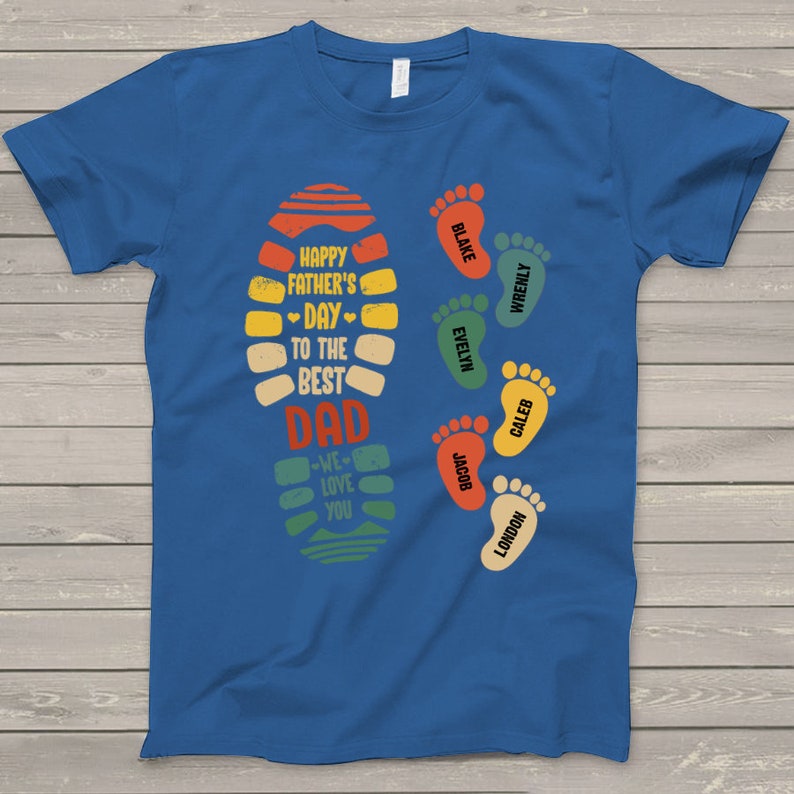 Personalized Dad Shirt, Dad and Kid Footprints Shirt