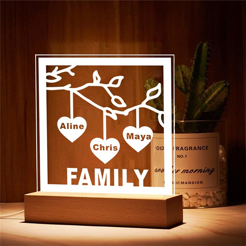 Personalized Family Tree Acrylic Night Light Engraved Names And Text