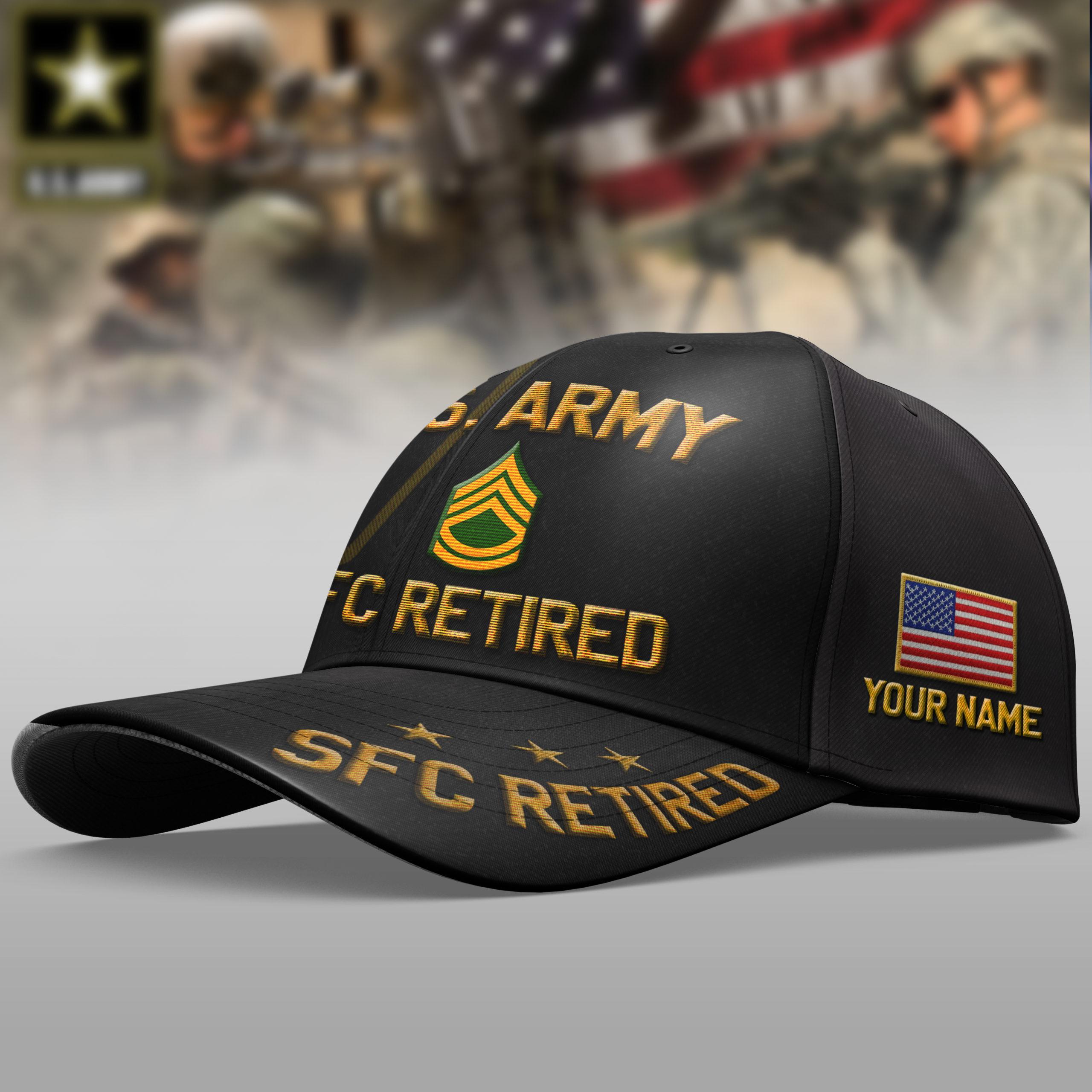 US Army SFC Retired Cap Custom Your Name And Rank