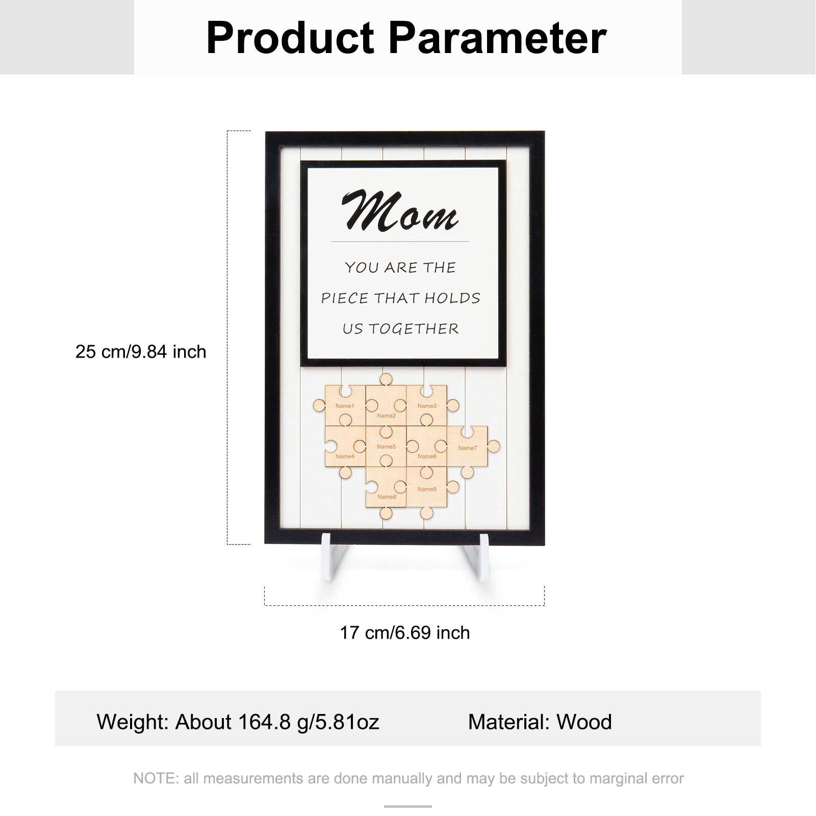 Personalized Mom Wooden Puzzle Sign Engraved with 9 Family Members, You Are the Piece That Holds Us All Together