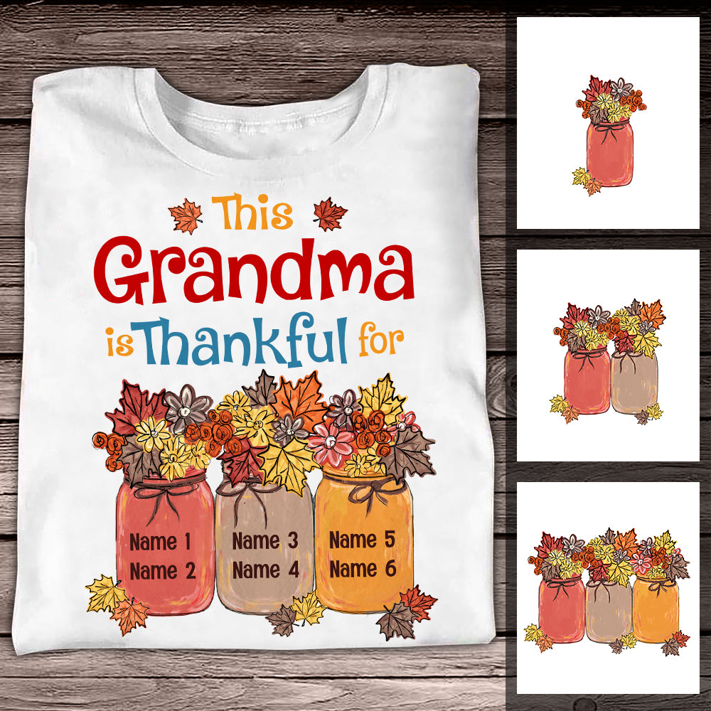Personalized Mom Grandma Thankful Fall Halloween T-Shirt