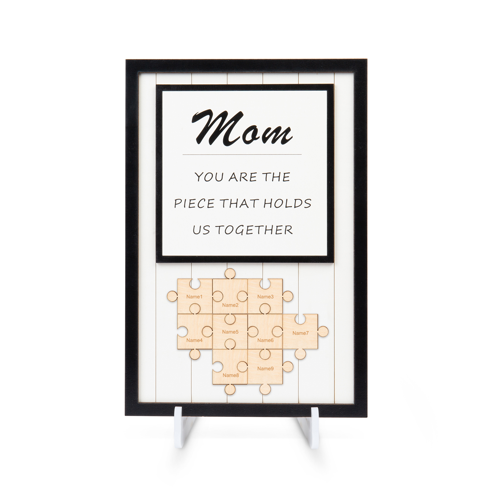 Personalized Mom Wooden Puzzle Sign Engraved with 9 Family Members, You Are the Piece That Holds Us All Together