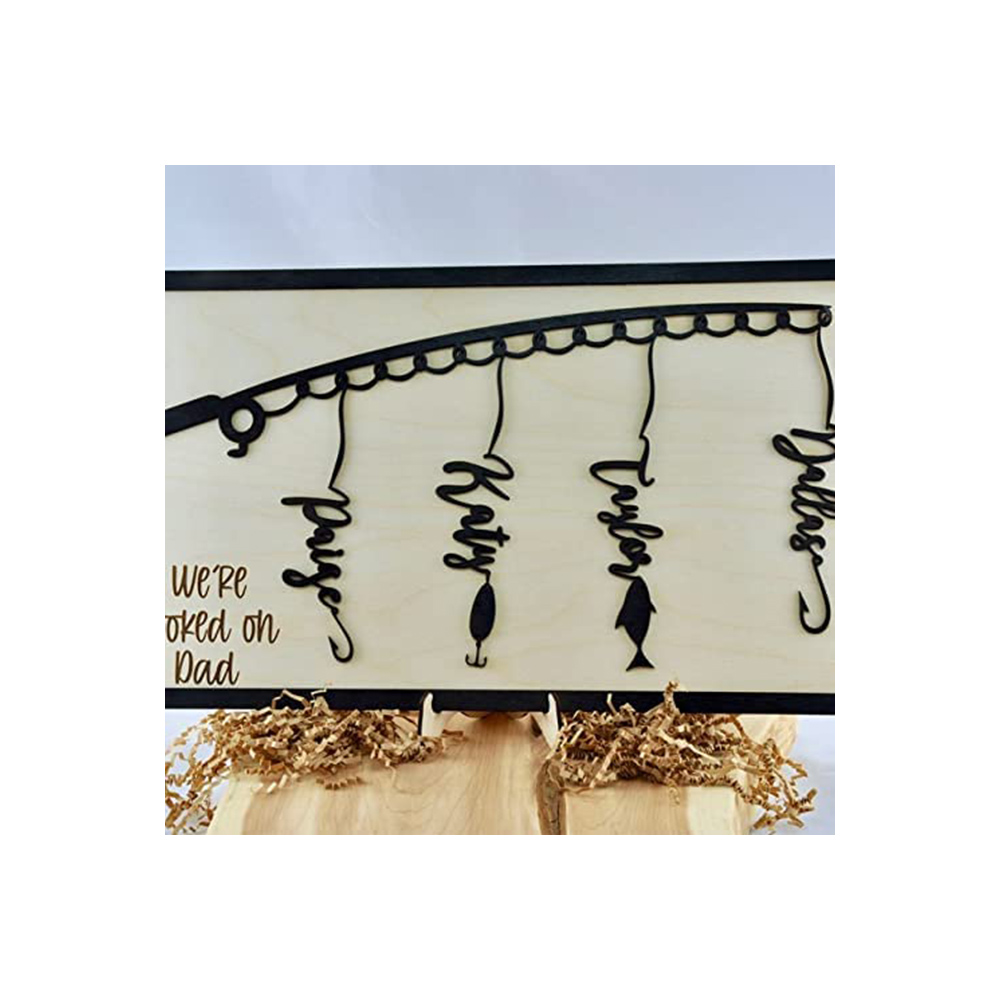 3 Names Personalized Family Frame Wooden Fish Frame 3 Family Members Custom Text Wooden Decor