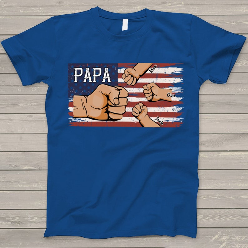 Personalized Papa Shirt, American Flag Grandkids Hands T-Shirt