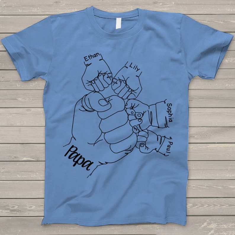 Personalized Papa Shirt, Grandpa Shirt Fist with Grandkid Little Fist Hand Custom Names