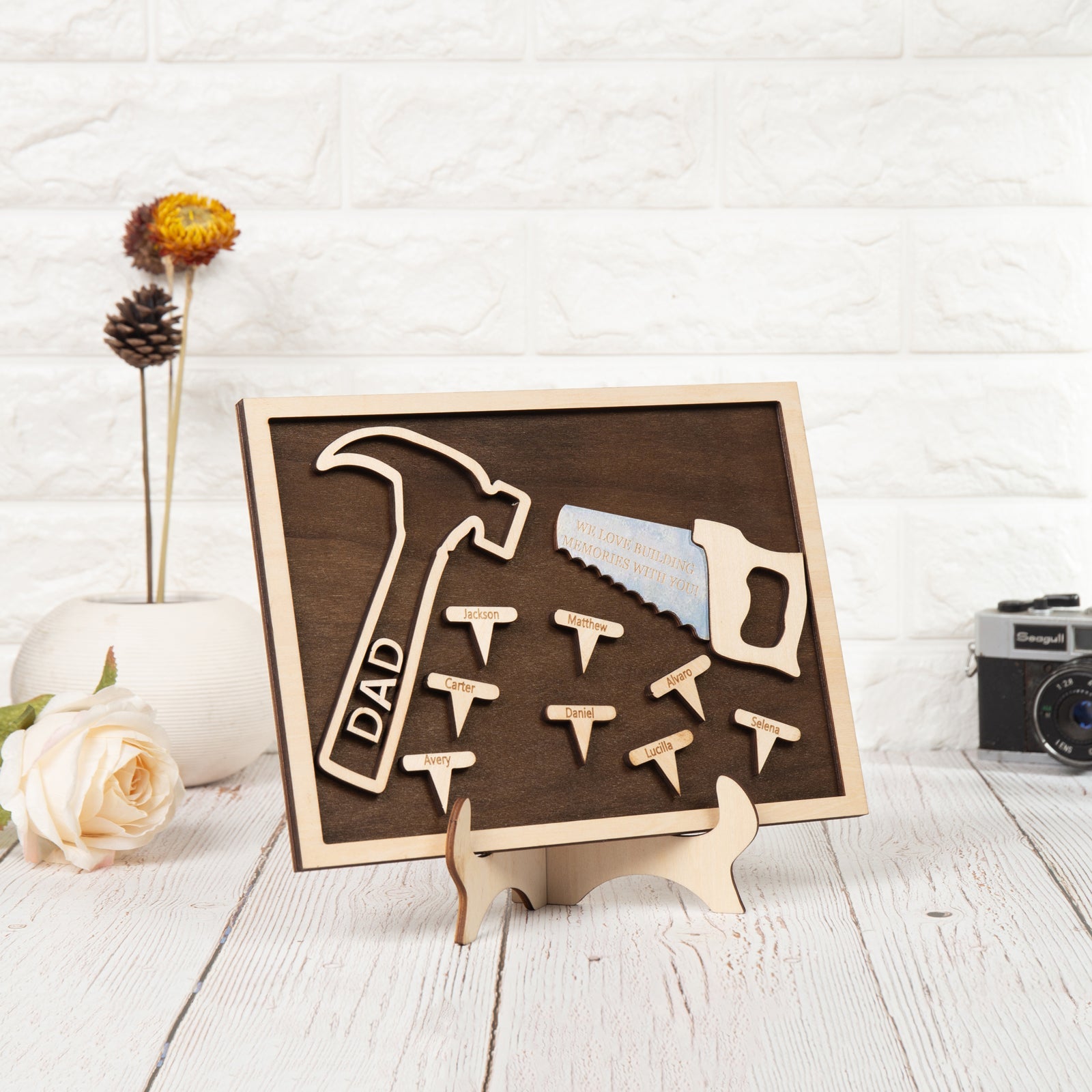 Dad Tool Set Wood Signs Custom 8 Names Father’s Day Construction Dad Sign