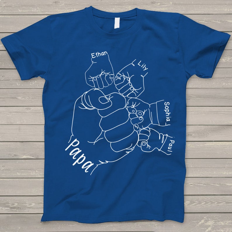 Personalized Papa Shirt, Grandpa Shirt Fist with Grandkid Little Fist Hand Custom Names