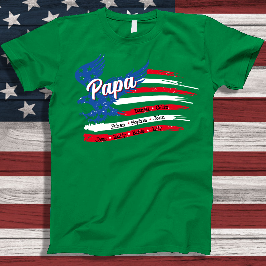 Papa with Grandkids Names 4th Of July CTL94 T-Shirt