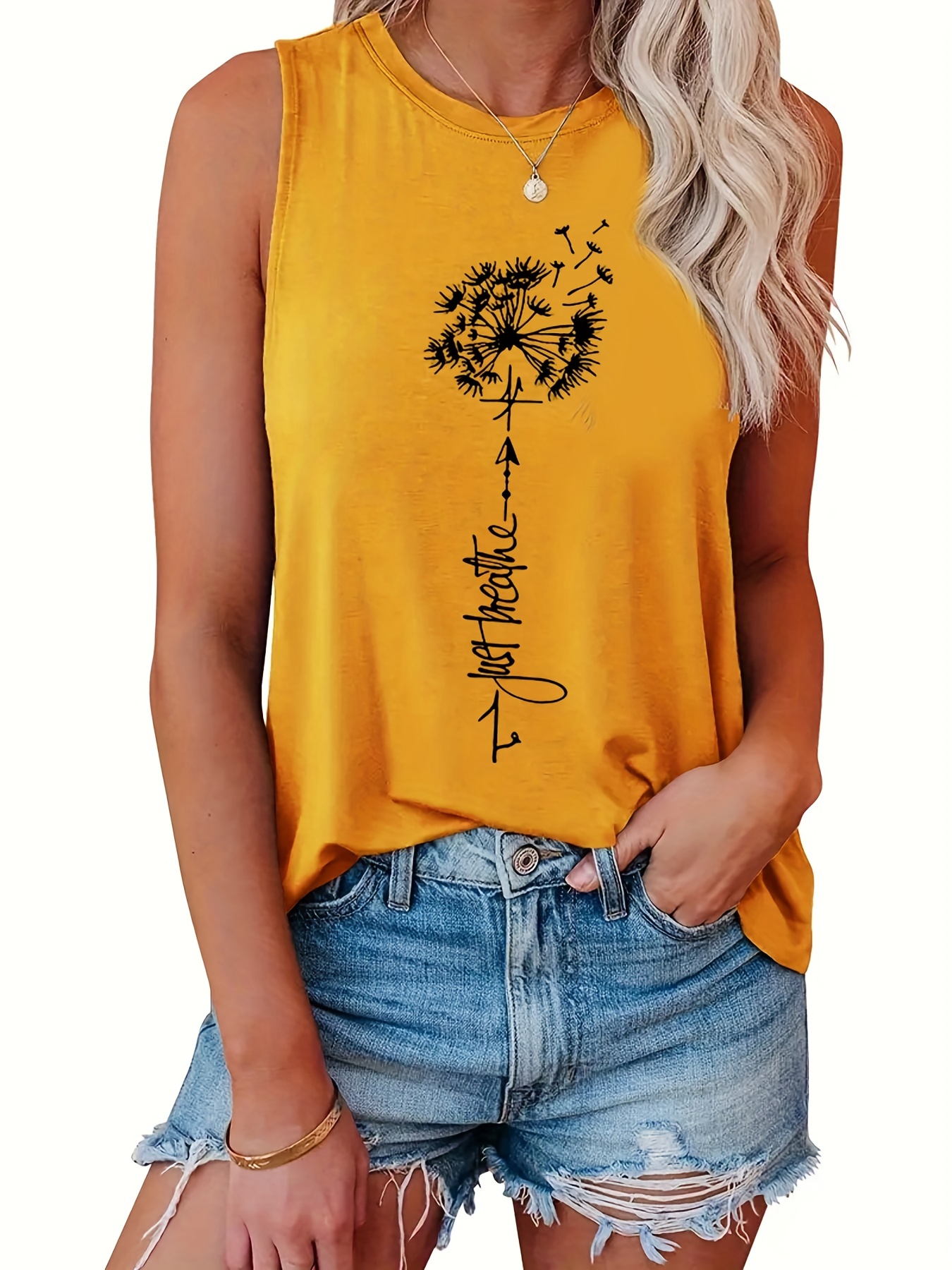  Personalized Dandelion Print Tank Top
