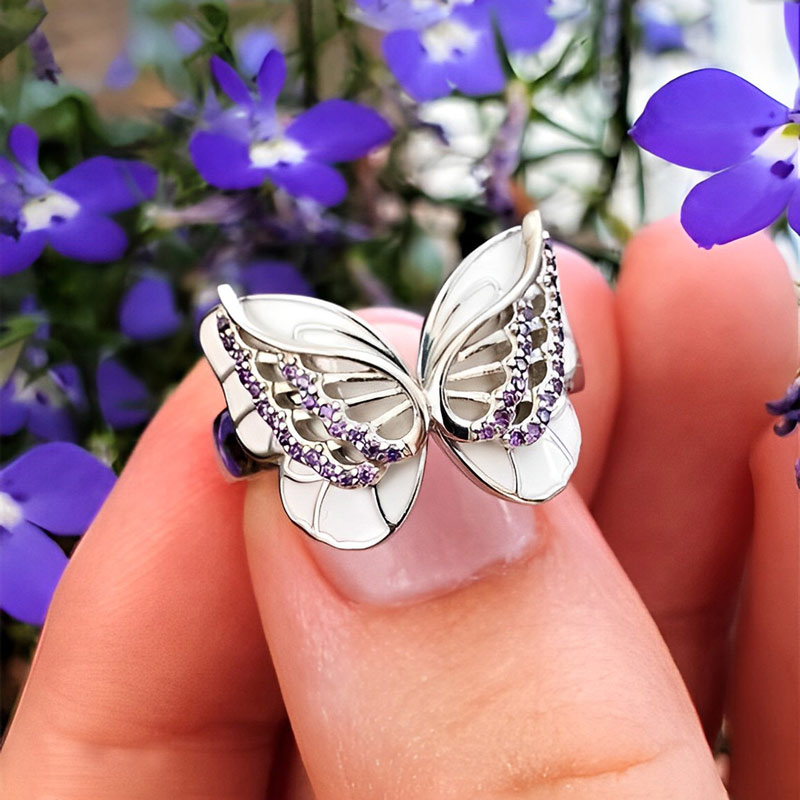For Memorial - Those We Love Fly with Us Diamond Double Butterfly Ring