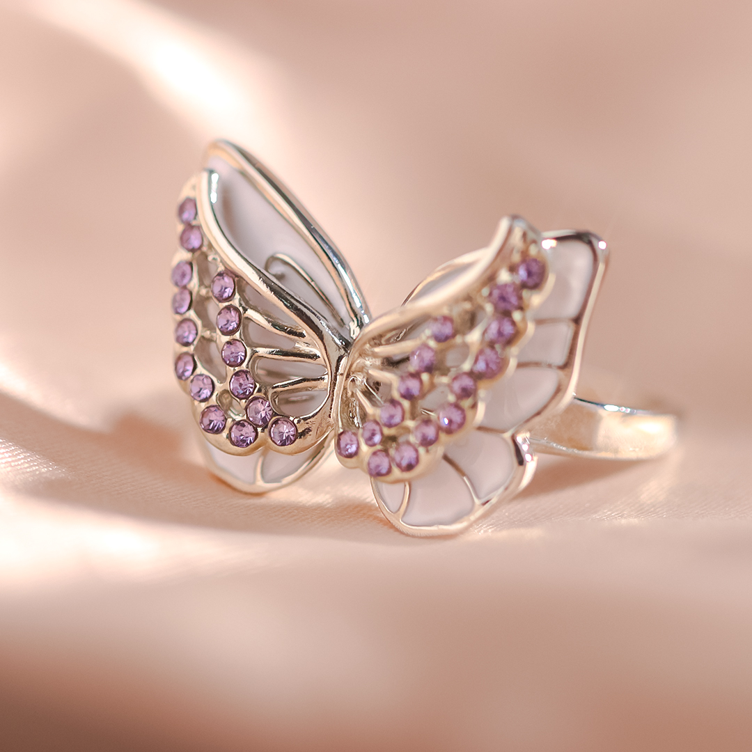 For Memorial - Those We Love Fly with Us Diamond Double Butterfly Ring