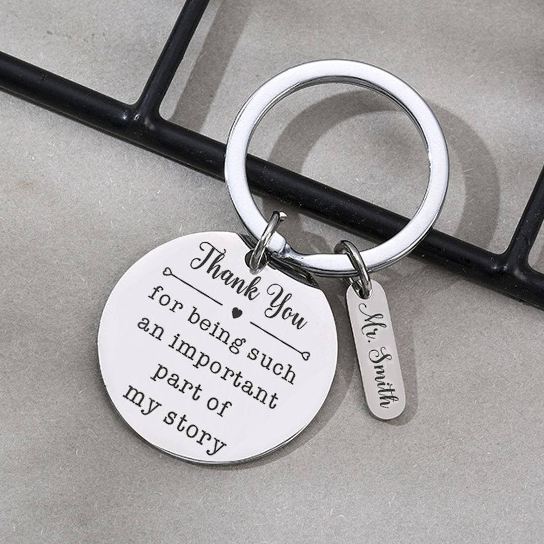 Gratitude Teacher Round Plate Name Personalized Keychain