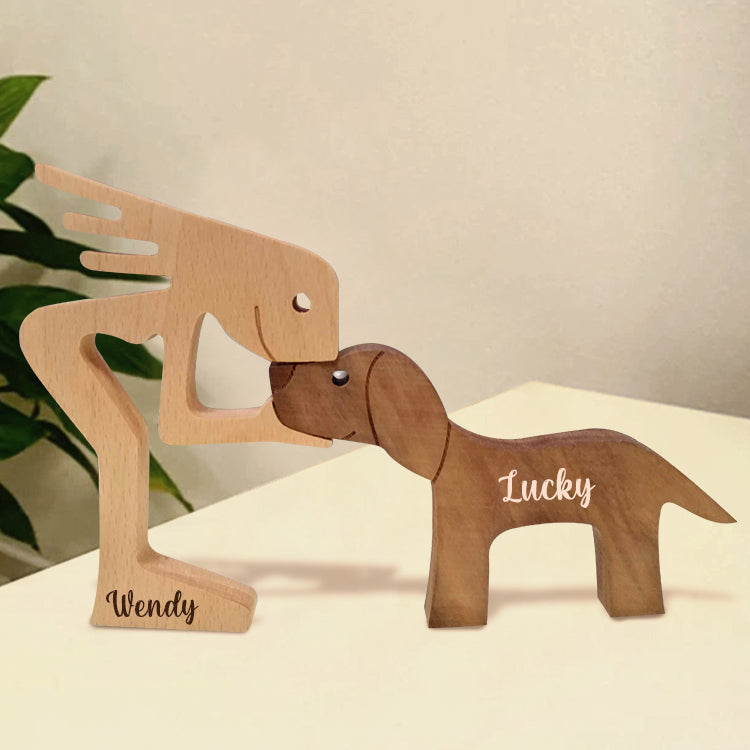 Personalized Custom Wooden Pet Carvings - The Love Between You And Your Fur-Friend - Gift For Pet Lovers - Wood Sculpture Table Ornaments, Carved Wood Decor