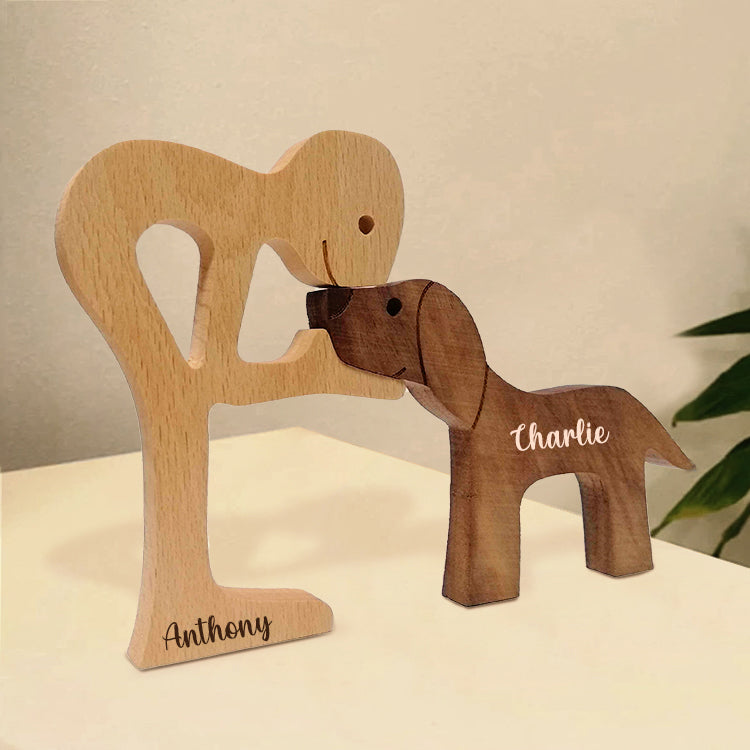 Personalized Custom Wooden Pet Carvings - The Love Between You And Your Fur-Friend - Gift For Pet Lovers - Wood Sculpture Table Ornaments, Carved Wood Decor