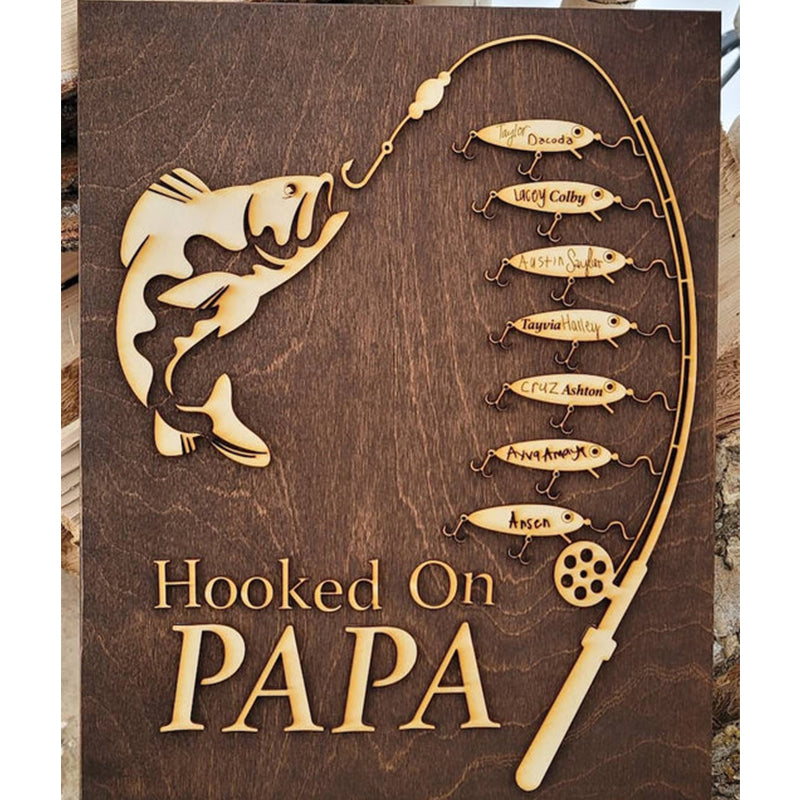 Gift for Papa Hooked on Grandpa Papa Dad Father's Day Sign Personalized Customized Fishing Trip Gift For Him 1-8 Lures