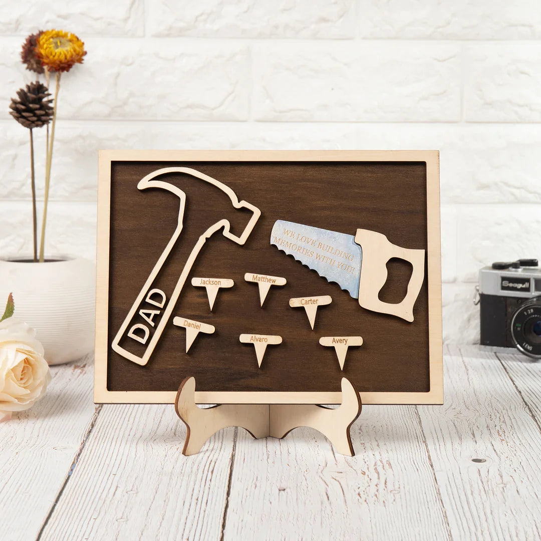 Dad Tool Set Wood Signs Custom 8 Names Father’s Day Construction Dad Sign