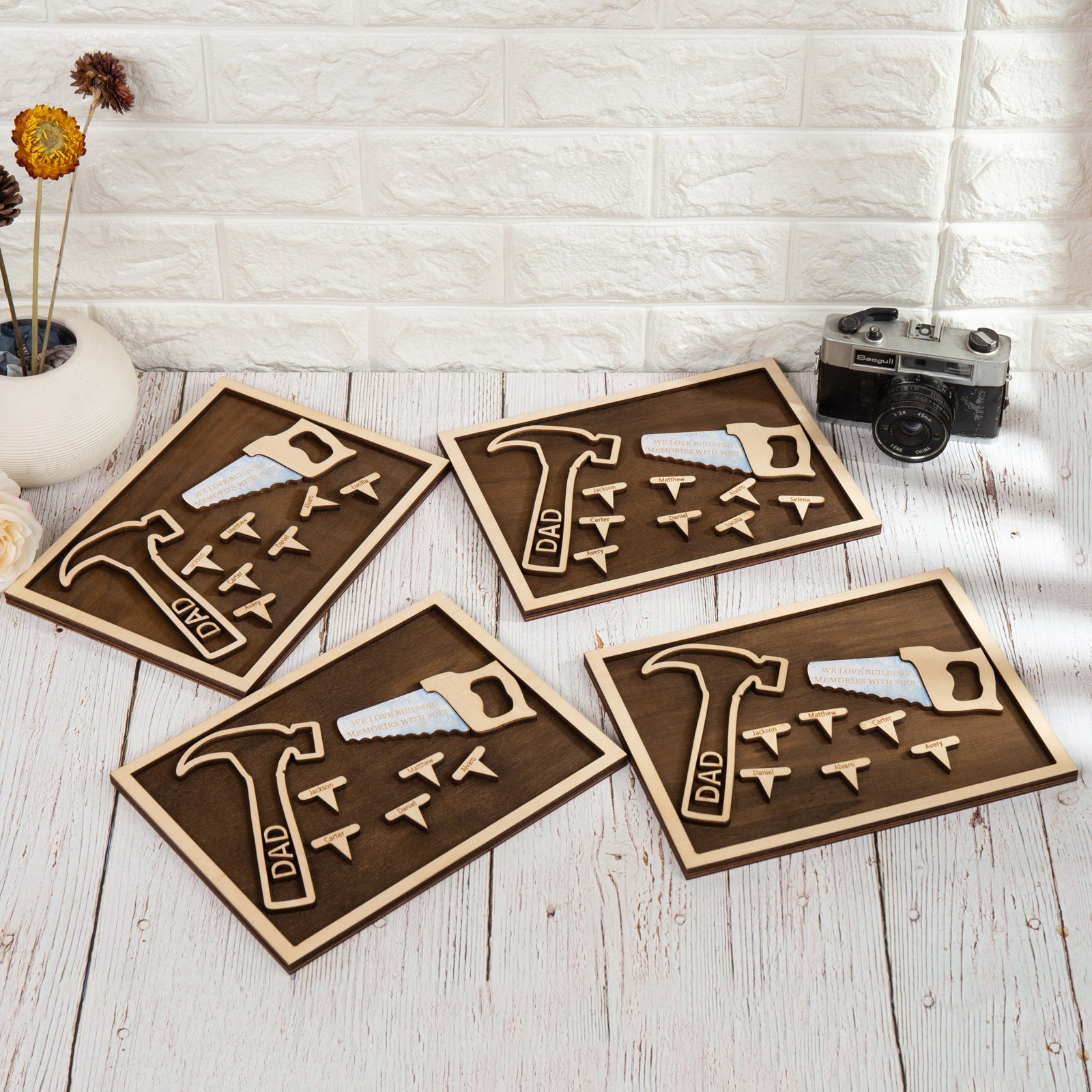 Dad Tool Set Wood Signs Custom 8 Names Father’s Day Construction Dad Sign