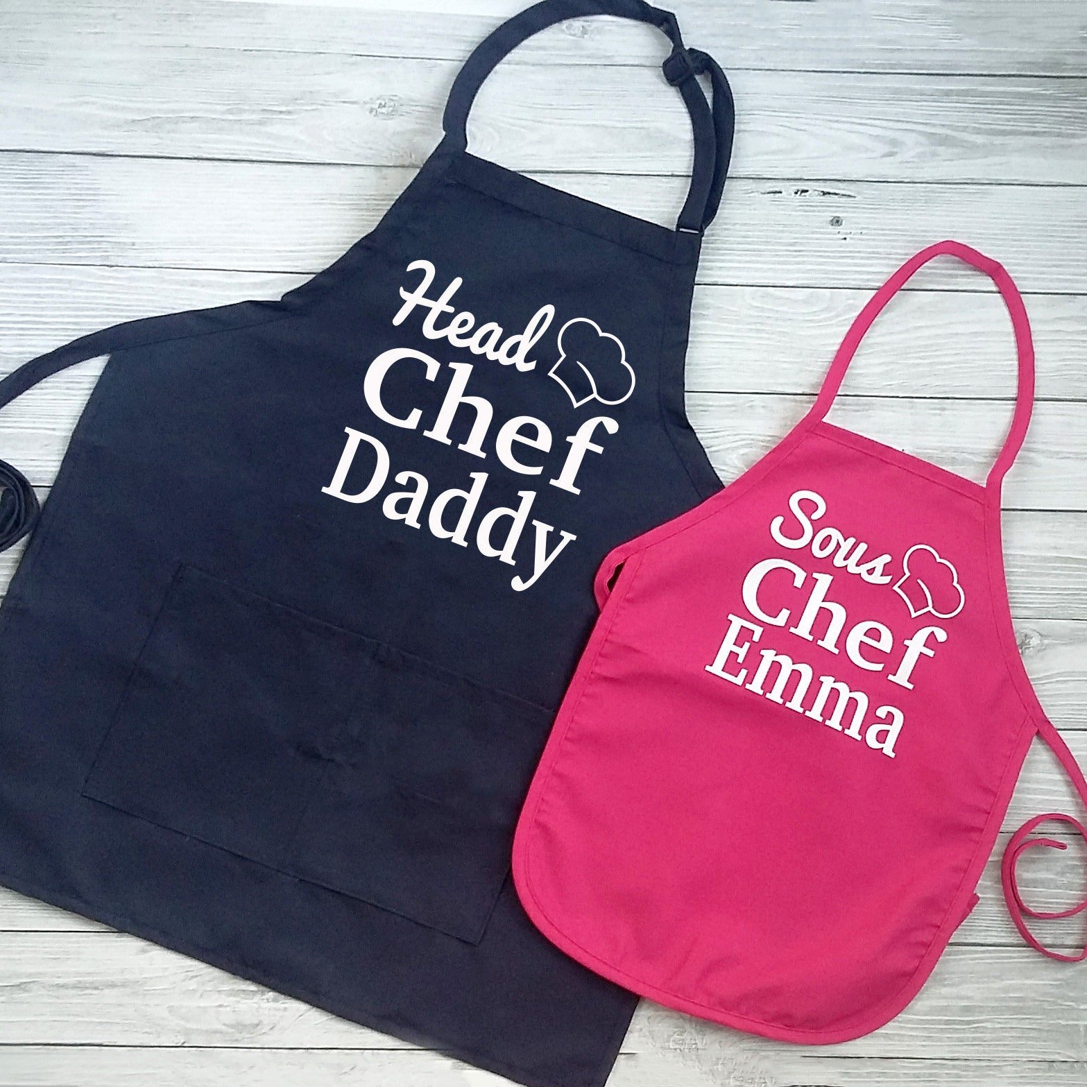 [Buy 2 Free Shipping]Family Personalized Name Cooking Apron Set, Chef and Sous Chef Aprons