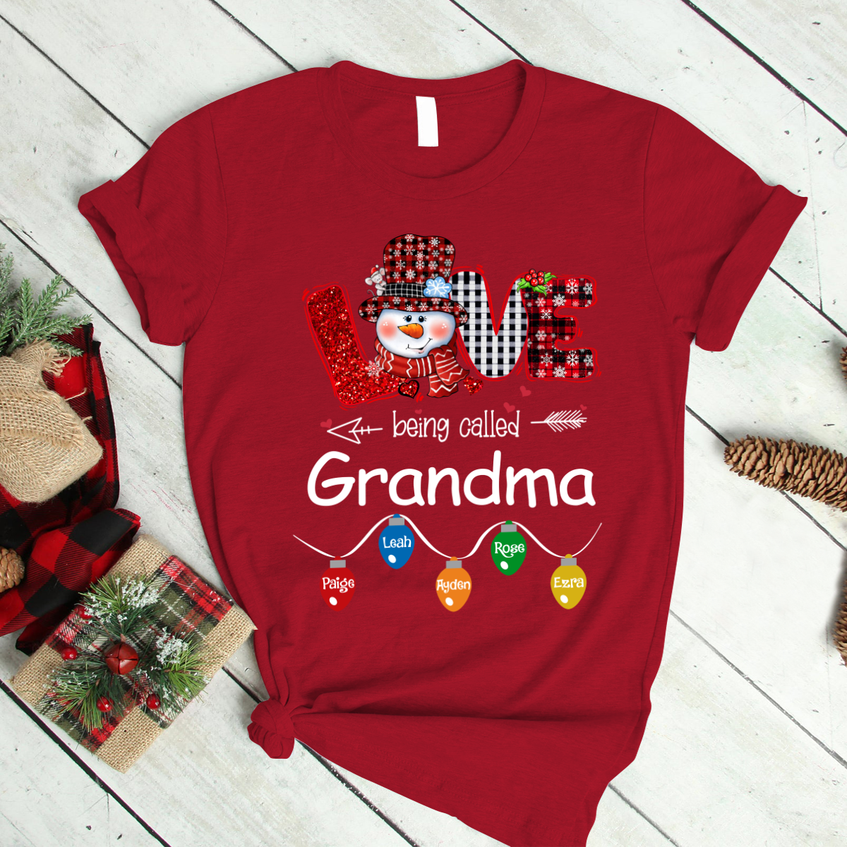 Love Being Called Grandma Christmas With Grandkids Light T-Shirt