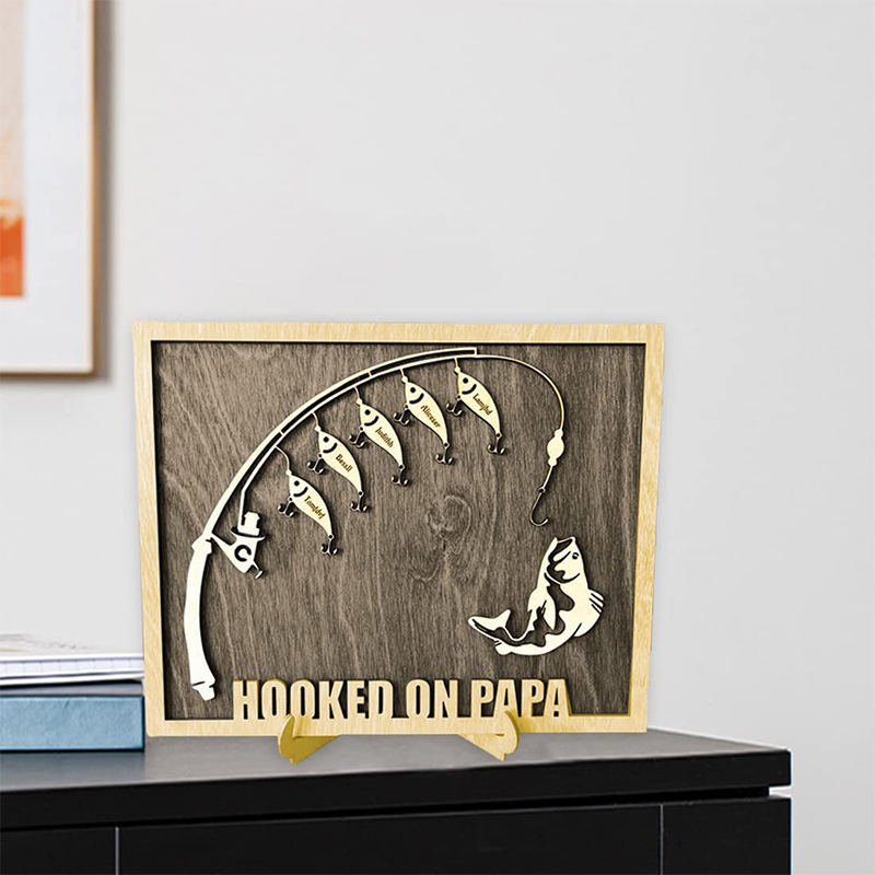 Personalized dad fishing kids name wooden sign