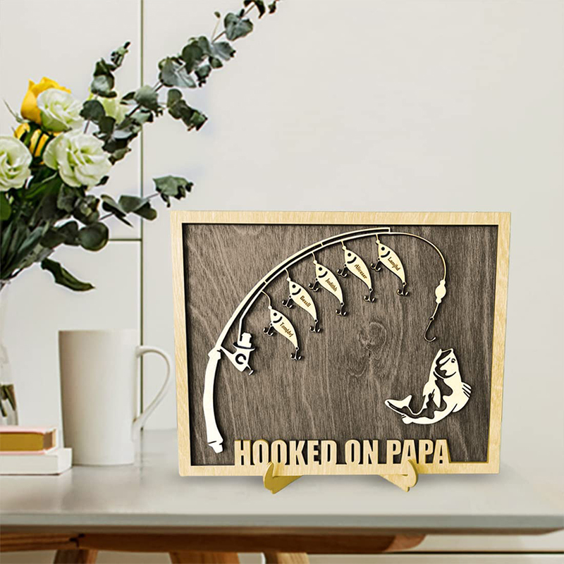 Gift for Papa Hooked on Grandpa Papa Dad Father's Day Sign Personalized Customized Fishing Trip Gift For Him 1-8 Lures
