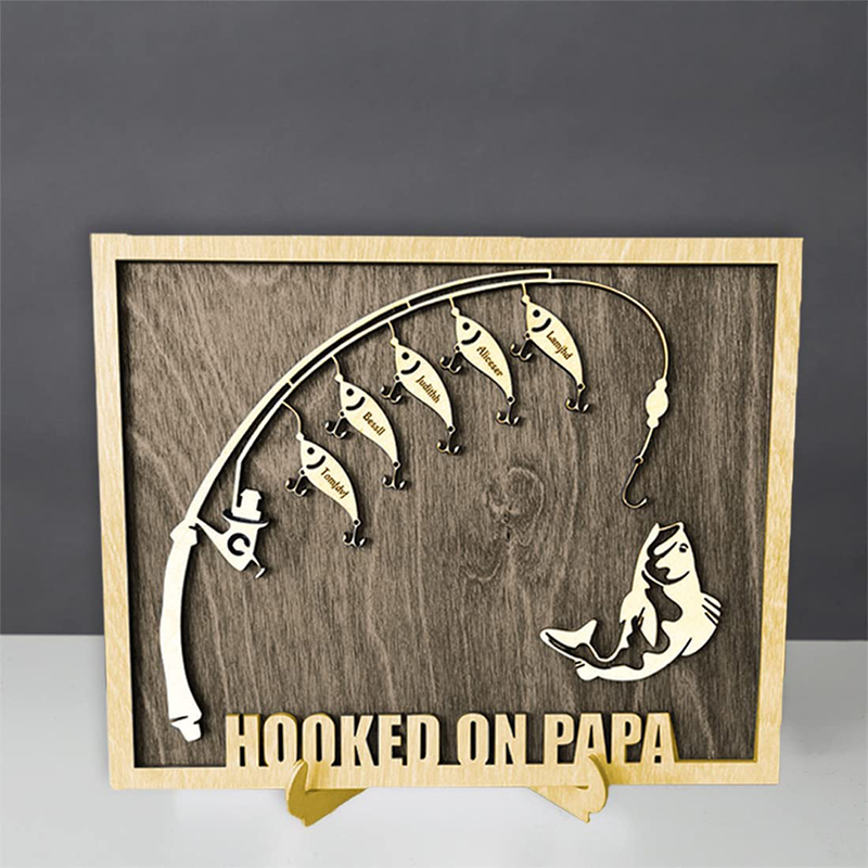 Personalized dad fishing kids name wooden sign