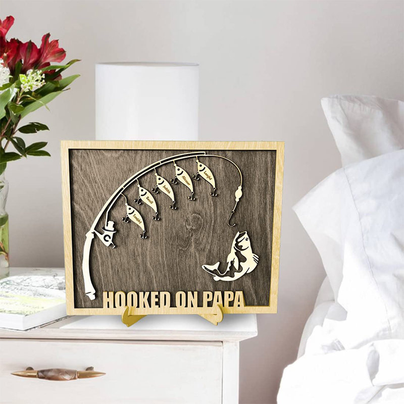 Gift for Papa Hooked on Grandpa Papa Dad Father's Day Sign Personalized Customized Fishing Trip Gift For Him 1-8 Lures