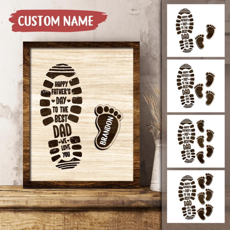Personalized father's day footprint wooden frame