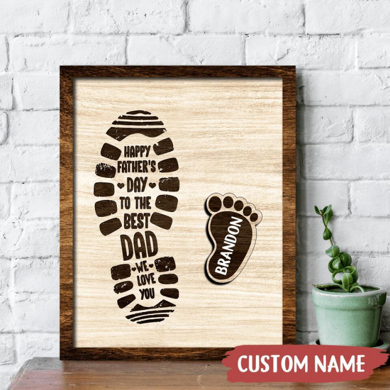 Personalized father's day footprint wooden frame